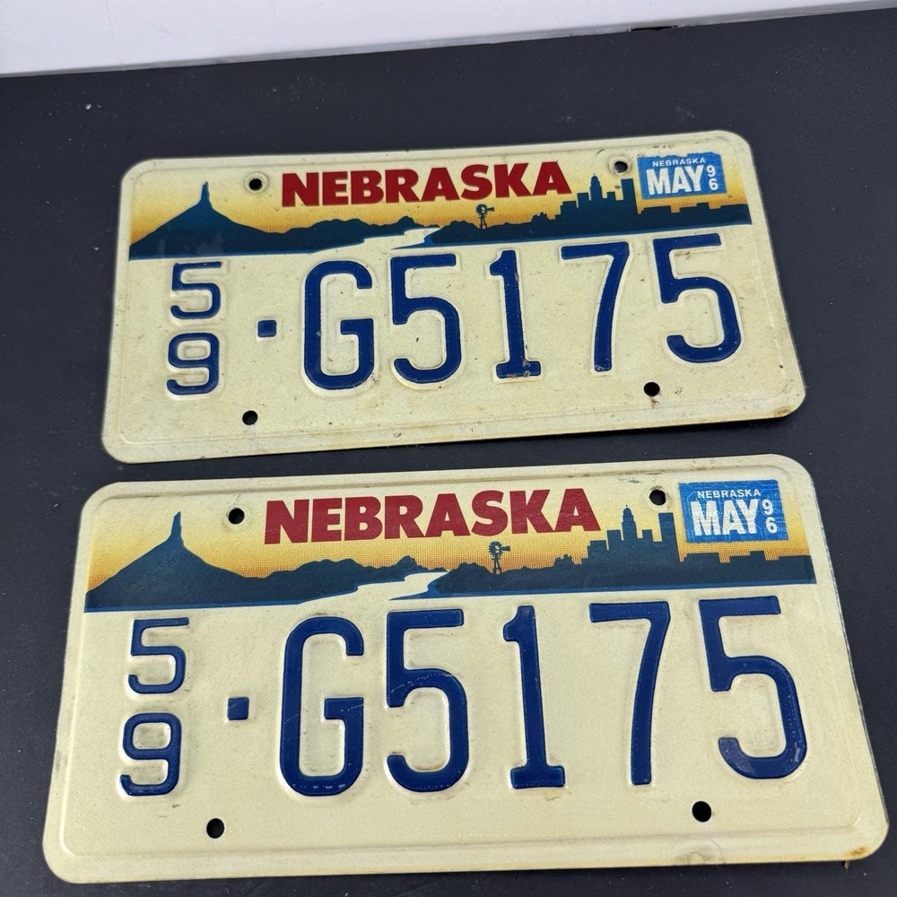 Vintage 1996 Nebraska License Plate Plates PAIR / SET 59-G5175